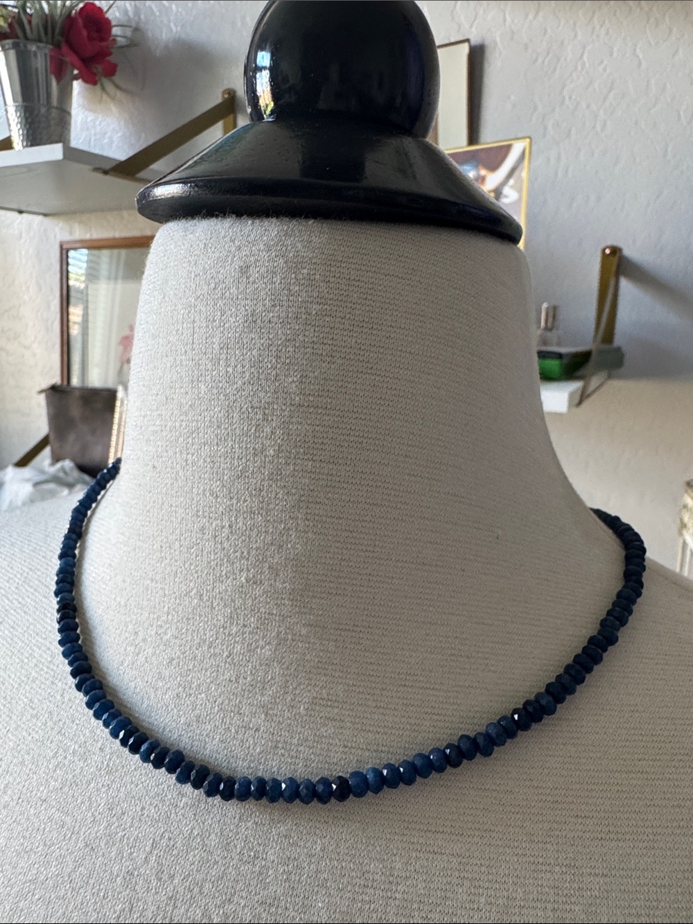 Lapis Navy Beaded Necklace - Women Jewelry 18”